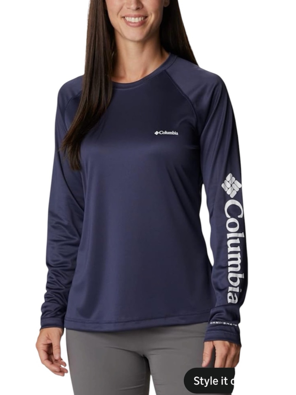 Columbia Womens Fork Stream Long Sleeve Shirt in Navy Blue/ Size Large